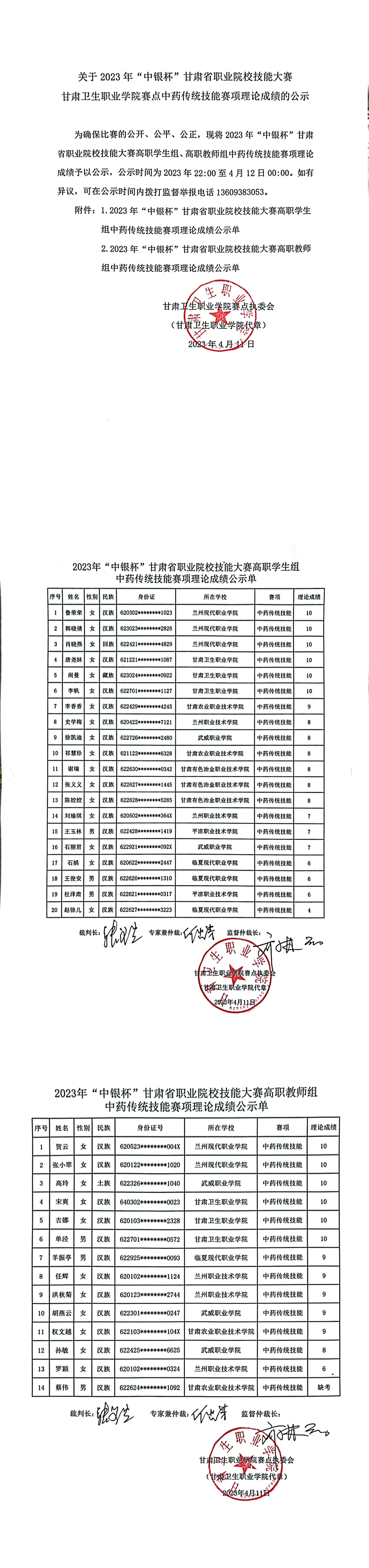 06關于2023年“中銀杯”甘肅省職業院校技能大賽甘肅衛生職業學院賽點中藥傳統技能賽項理論成績的公示_00.png